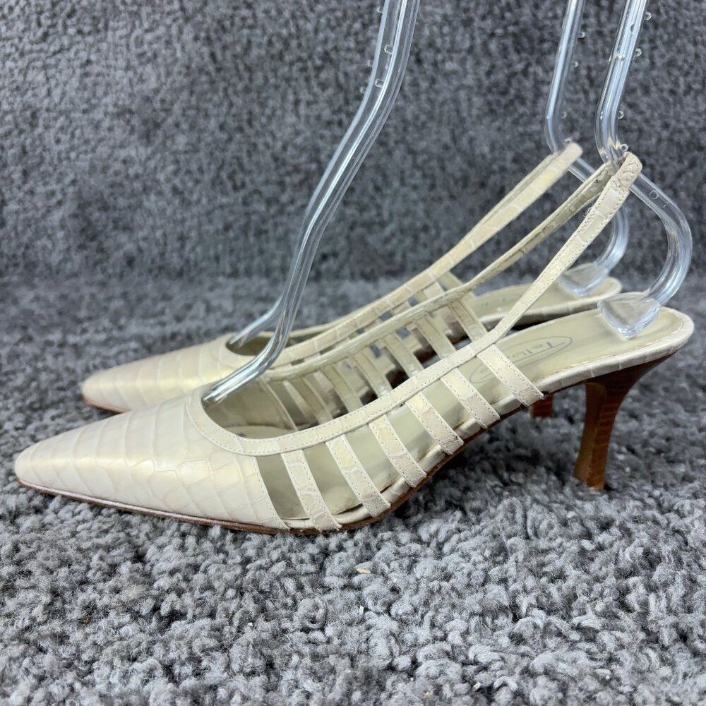 Talbots Slingback Heels Womens 10 Leather Cream Pearl Pointed Toe Made in Spain